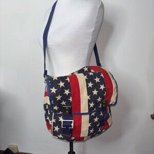Burlap Patriotic Americana Crossbody Messenger Bag Y2K Vintage